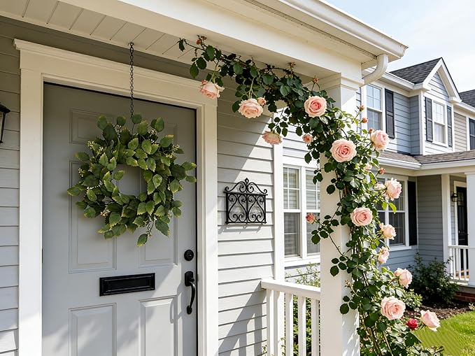 26" Green Hibiscus & Eucalyptus Leaf Wreath for Front Door - Large Artificial Greenery Outdoor Wreath for Porch, Window, Farmhouse, Home, Holiday, Hanging Decor - Spring, Summer, Fall, All Seasons