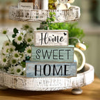 Moucuny 4 Pcs Wooden Farmhouse Table Decor Rustic Home Sweet Home Stacked Blocks Decoration Farmhouse Tiered Tray Decor Decorative Eucalyptus Block Signs Gift for Kitchen Shelf Coffee Table