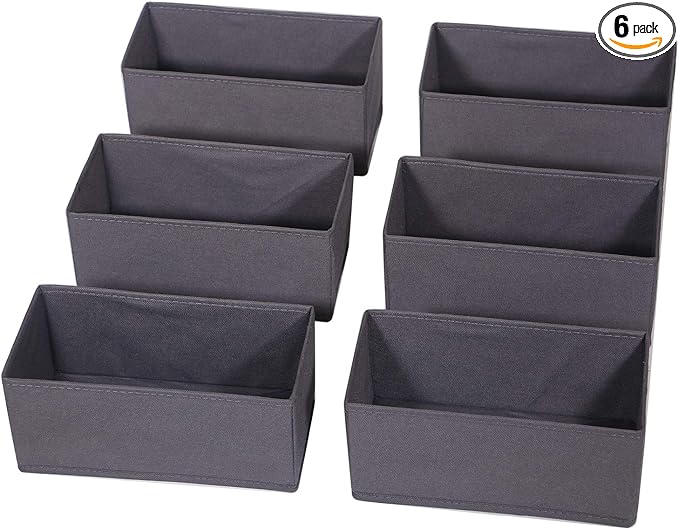 DIOMMELL 6 Pack Foldable Cloth Storage Box Closet Dresser Drawer Organizer Divider Fabric Baskets Bins Containers for Clothes Underwear Bras Socks Lingerie Clothing, Dark Grey 060