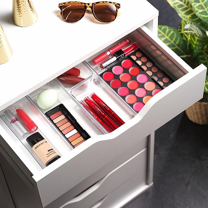 Masirs Clear Drawer Organizer - Easily Organize and Customize the Layout of Drawers. Great for Office Desk, Utensils, Cosmetics and Makeup. (8-Piece Set)