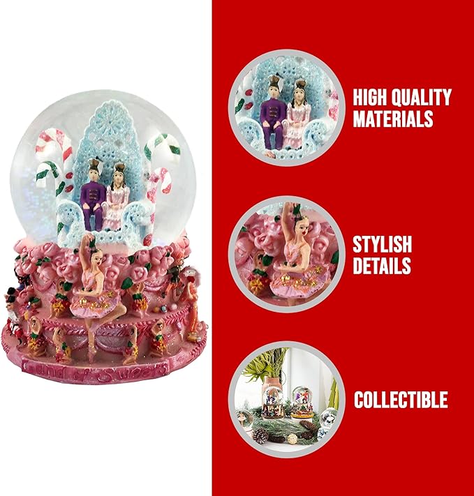 Nutcracker Ballet Gifts Musical Nutcracker Snow Globe, Christmas Ornaments Decorations, Holiday Home Decor, 5.75” x 4.5” inches, Clara and Prince
