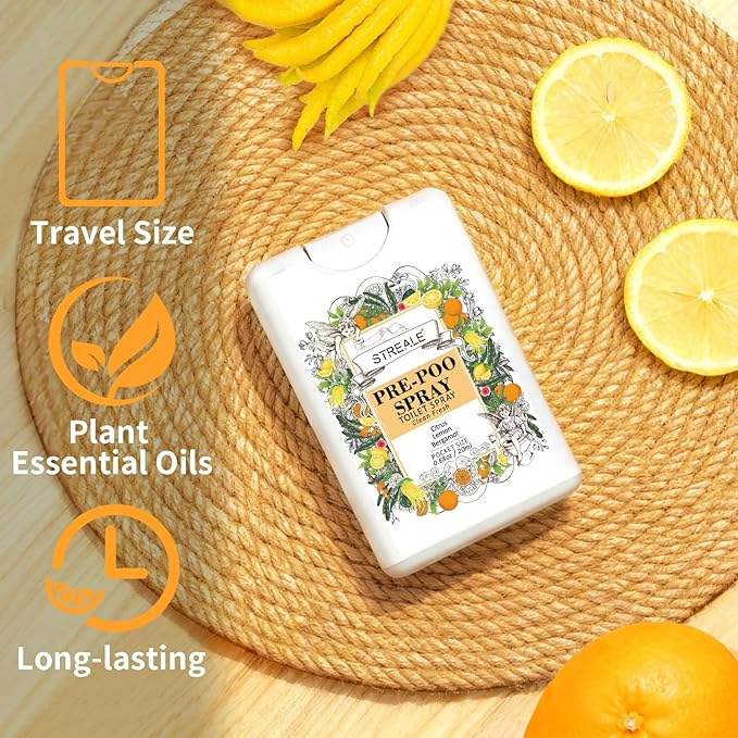 Travel Size Toilet Spray 6-Pack, Travel Essentials Toiletries, Pocket Size Pre-Poo Spray, Bathroom Odor Deodorizer, Up to 240 Uses, 6 Refreshing Scents