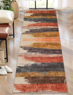 Ciicool 2x6 Washable Runner Rug, Modern Abstract Hallway Rug Runner, Non-Slip Thin Accent Rugs Lightweight Red Yellow Brown Print Distressed Carpet Runners for Laundry Entryway Bedroom Kitchen Indoor