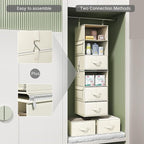 Vailando 6-Shelf Hanging Closet Organizer with 3 Drawers, 2 Separable 3-Shelf Closet Organizers and Storage for Wardrobe Organization, Hanging Dresser for Nursury & Dorm Clothes Organizer, Beige