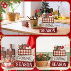 Lineshading 4 Pcs Christmas Table Decoration Wooden Hot Cocoa Santa Hat Decorations Christmas Tiered Tray Decor Winter Centerpiece Decorative Santa Hat Hot Cocoa Gift Box Tree Block Signs for Home