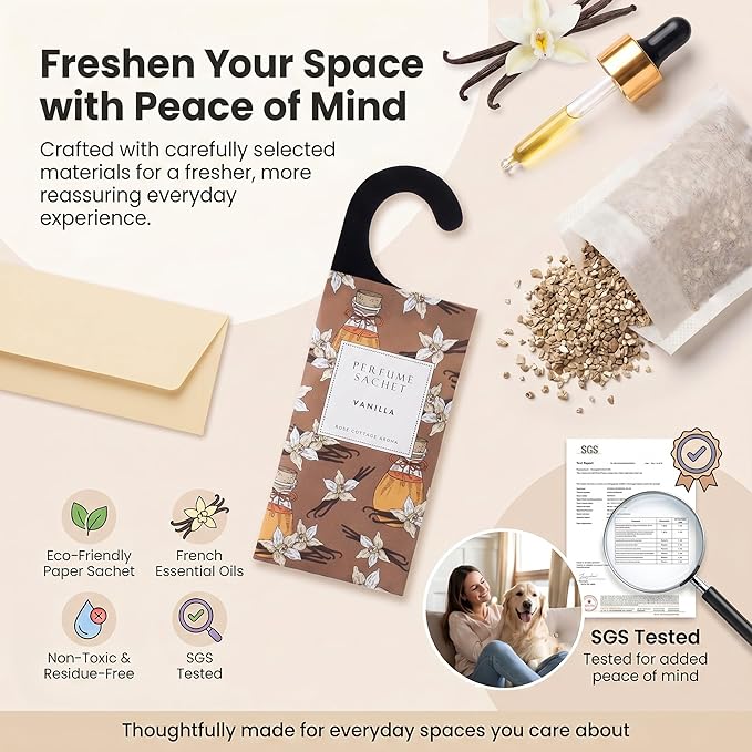 ROSE COTTAGE Large 12 Packs Vanilla Hanging Closet Air Freshener Scented Sachets Long Lasting Smell Goods