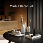 Creative Scents White Marble Look Home Decor Tray and Orb Set Coffee Table Decor for Living Room Centerpiece Table Decorations for Dining Table, Kitchen, Foyer, Entryway Elegant House Decoration