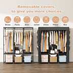 Wardrobe Closet Portable Closets for Hanging Clothes Large Capacity Clothes Rack with Cover, 3 Hanging Rods, 6 Shelves and 8 Pockets, Strong and Stable Free Standing Closet for Bedroom, Black