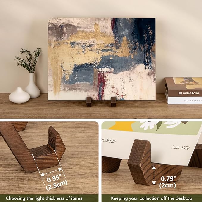 ANBOXIT Plate Display Stand, 6 Inch Plate Holder for Displaying, Decorative Picture Frame Dish Photo Plaque Platter Wood Stand