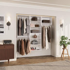 ROOMTEC Modular Closet System, 96" Wall-Mounted Closet Organizer with Hanging Rods, Modern Wooden Tower for Walk-In Closets, Wardrobe Storage Kit, White