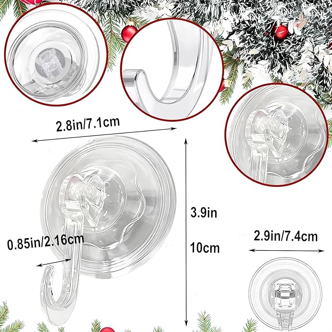 4Pack Wreath Hanger Hooks,Big Suction Cup Wreath Hooks for Halloween Christmas Décor,22 LB Heavy Duty Waterproof Removable Large Wreath Holder for Window Glass Smooth Doors Tiles Welcome Sign,Clear
