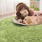 OLANLY Grass Green Round Rugs for Bedroom - Machine Washable, 8 ft Circle Area Rugs for Living Room, Soft and Fluffy Shaggy Carpet for Teen Girls and Boys, Nursery Rooms, Dorms, Home Decor Aesthetic
