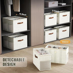 Budding Joy 2 Pack Shoe Organizer for Closet, Clear Foldable Shoe Storage Containers Adjustable Dividers Fits 16 Pairs,Shoe Storage Bins Baskets Boxes with Reinforced Handles Beige
