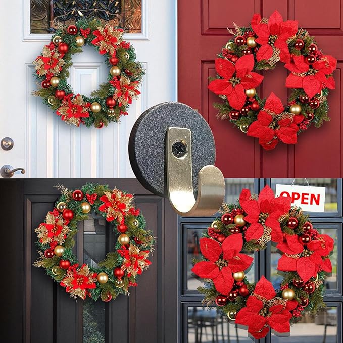 2PCS Magnetic Hooks 3mm Black Magnetic Wreath Hooks for Front Door Christmas Birthday New Year Indoors and Outdoors