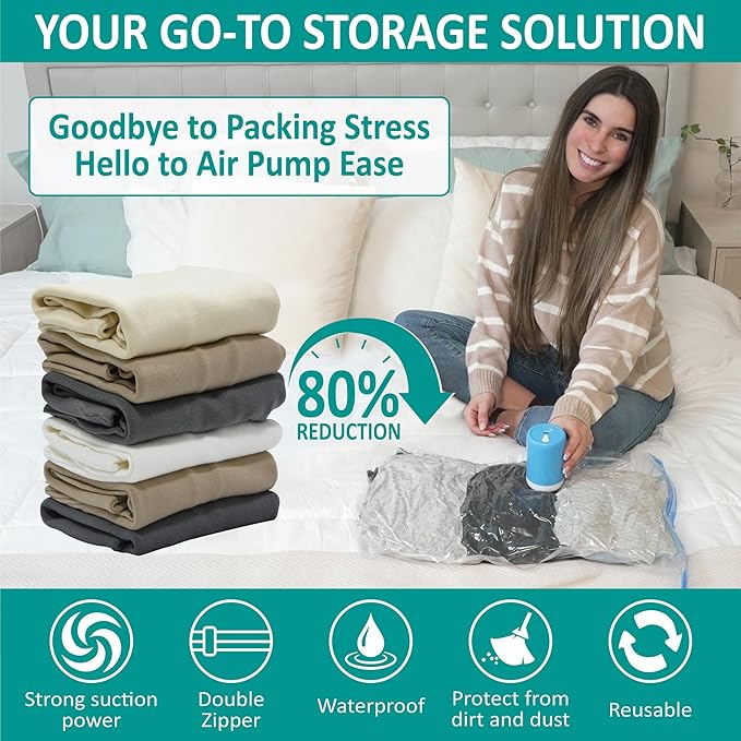 Cozy Essential Travel Vacuum Storage Bags with Rechargeable Cordless Electric Pump, Space Saver Bags for Luggage, Suitcase, Carry-On, for Clothes, Blankets, Comforters, Pillows, 30 Combo