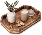 Farmhouse Decorative Tray with Beaded Sides for Boho Decor - Wood Serving Tray for Coffee Table - Vintage Decor for Coffee Bar Accessories, Perfume Organizer Centerpiece (Vintage Brown)