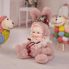 8 Inch Rabbit Hand-Painted Porcelain Face Doll with Plush ＆ Acrylic Cotton Body, Mini Kawaii High-Color Makeup Ceramic Doll for Room Decor, Birthday Gifts, Collectible，Name Jade