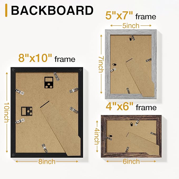 Vittanly Picture Frames Set of 10, Picture Frames Collage Wall Decor with Two 8x10, Four 5x7, and Four 4x6 Photo Frames, Gallery Wall Frame Set for Wall or Tabletop Display, Black&Brown&Grey