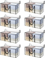 CONGREGATE 8 Pack Extra Large Moving Bags with Zippers and Carrying Handles, Heavy-Duty Storage Tote Moving Boxes for Space Saving, Semi-Transparent 97L/25.6Gal (28.7"x13.7"x15")