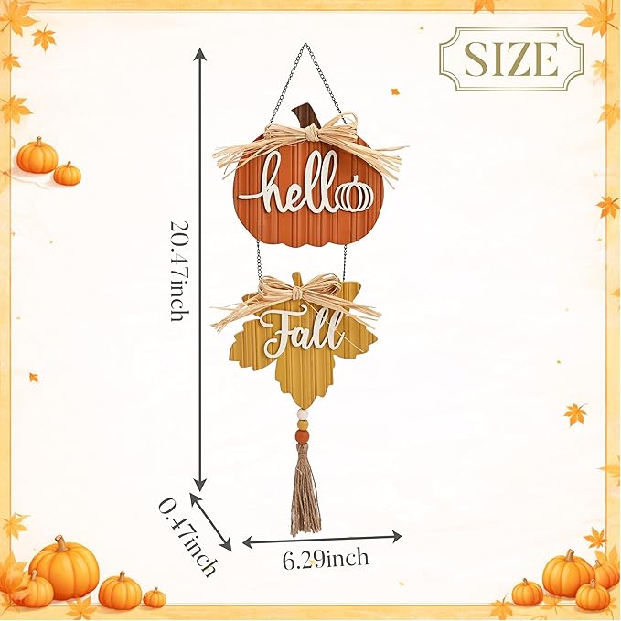 Valery Madelyn Fall Decorations for Home, Fall Wall Decor with Pumpkin and Maple Leaf, Rustic Farmhouse Fall Wreaths, Wooden Pumpkin Decor for Thanksgiving Autumn, 21 inch