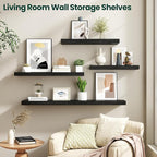 Floating Shelves for Wall 32 in x 9.3 in Deep, Wall Mounted Rustic Wood Shelf with Invisible Brackets for Storage & Display, Living Room Bedroom Bathroom, Black, 2 Pack