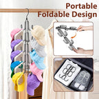 Hat Hangers for Closet, Collapsible Hat Organizer with 10-Hook, Stainless Steel Hat Holder, 360° Rotating Hat Storage Rack for Baseball Caps