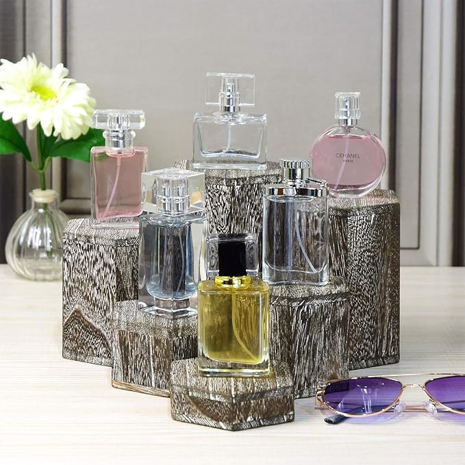 MOOCA Wooden 6 Pcs Hexagon Risers for Display Jewelry and Accessories Display Stand, Coffee