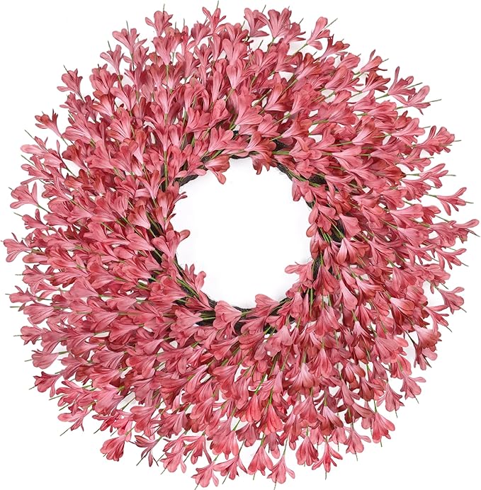26 Inch Spring Wreaths for Front Door Large Easter Valentines Forsythia Floral Summer Spring Door Wreaths Outdoor All Season Spring Decorations for Home Porch Room Window Wall Farmhouse Decor(Pink-1)