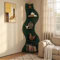 YOWOS Modern Corner Shelf, 5 Tier High Corner Bookshelf for Small Spaces, Scalloped Corner Bookshelf and Storage, Wooden Display Stand for Plants, Books and Decorations (Green)