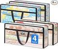 4 Pack Long Clear Storage Bags for Comforter, Clothes & Bedding, Plastic Blanket Storage with Zipper and Handle, Moving Bags, Closet Organizer and Under-Bed Storage (90L, 39.4"*7.1"*19.7")