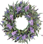 24-Inch Lavender Wreath for Front Door, Purple Hydrangea Wreath with Eucalyptus, Artificial Spring and Summer Floral Wreath for Indoor Outdoor Walls, Windows, and Home Year-Round Display