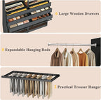 Closet System Set of 2, 5.7-10.4FT Closet Organizer System with 6 Wood Drawers & 2 LED Glasstop, Wood Walk-in Closet with 10 Hanging Rods & 2 Trouser Rack, Built-in Garment Rack with Shelves, Black