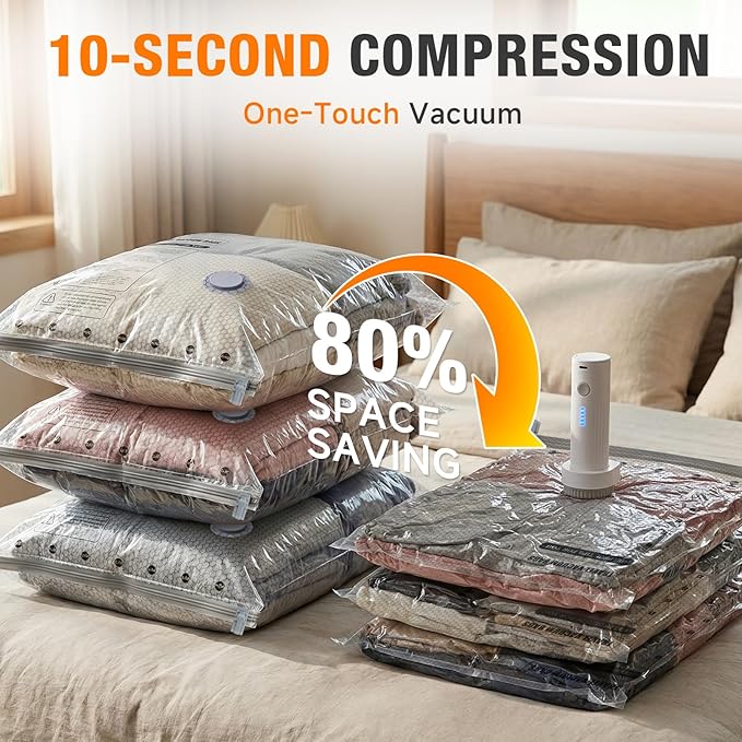 Space Saver Vacuum Storage Bags with Portable Electric Pump, Vacuum Seal Bags for Clothing Travel, Compression Bags for Travel & Home, Clothes, Blankets, Seasonal Storage, 15 Combo (5L/5M/5S)