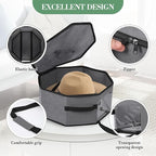 Garvee 3-Pack Grey Collapsible Hat Storage Boxes with Handles and Shoulder Strap – Large Dustproof Organizer for Cowboy, Fedora & Sun Hats – Portable Travel and Home Storage, 42×42×19cm, Grey