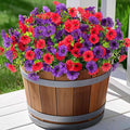 Artificial Flowers for Outdoors Decoration, 12 Bundles Fake Plastic Flower Plant, Faux Colorful Silk Morning Glory Eucalyptus for Spring Summer Outside Garden Porch Front Door Decor, Red Purple