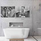 Framed Funny Movie Bathroom Canvas Wall Art Set of 2 – Black and White Vintage Comedy Movies Wall Decor, Humor White Chicks Posters Prints for Bathroom Toilet Humour Signs – 16x24in
