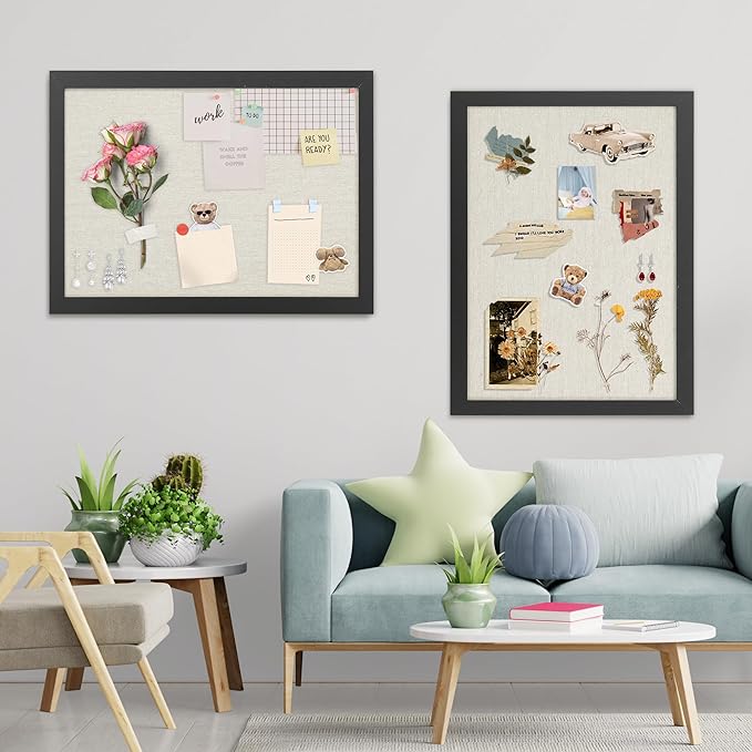 AKTOP 2-Pack Cork Bulletin Board with Linen 18" X 24", Large Framed Corkboard for Wall, Hanging Pin Board Picture Board for Home Office Decor, Cute Vision Board with Pushpins (Vintage Black)