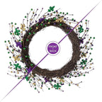 Glitzhome 20" Wreath Decoration Glitter Purple Gold Green Berry & Fleur-de-Lis Wreath Carnival Front Door Decoration for Indoor Outdoor Holiday Party Favors