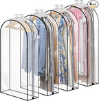 4 Pack Clear Garment Bags with Side Zipper, 60" Clothes Covers with 10" Gusset, Transparent Hanging Suit & Coat Covers for Closet Storage, Jackets, Dresses, Windbreakers