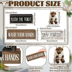 Moucuny 4 Pcs Highland Cow Bathroom Decor Set Funny Rustic Wooden Tiered Tray Signs with Highland Cow Toilet Figurine, Farmhouse Bathroom Shelf Decor, Etiquette Reminders for Restroom Toilet Vanity