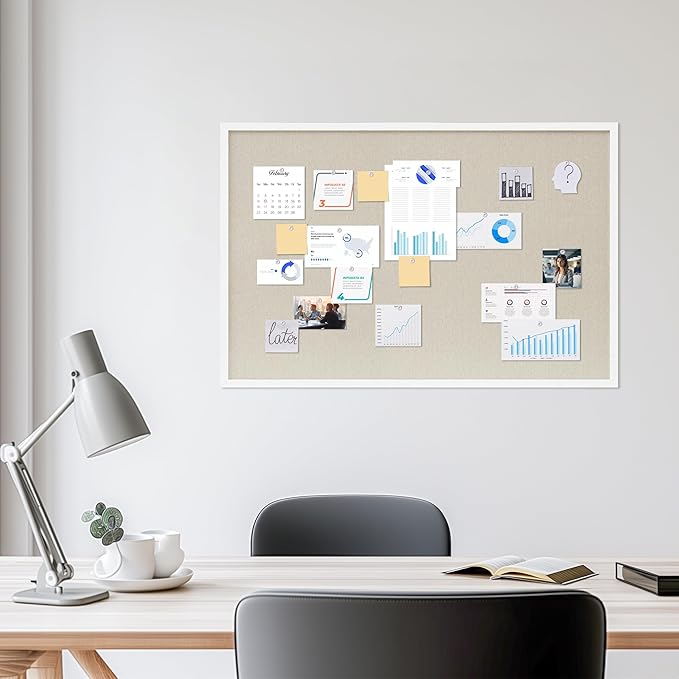 DAHAPYBOO Cork Board with Linen White,Bulletin Board 36"x24" Hanging Corkboards for Office Home School Message Board or Vision Board Decoration.