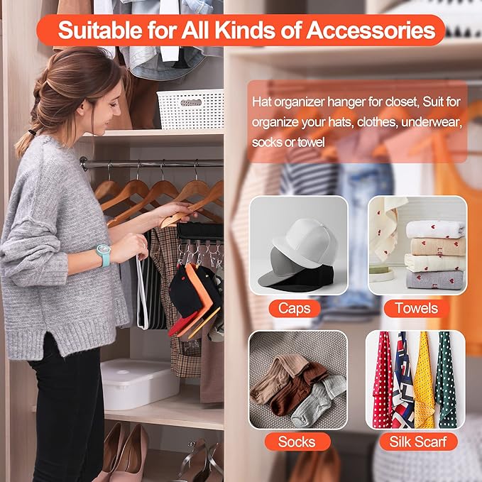 Hat Rack for Baseball Caps, 3Pack Hat Organizer, Hang Hat Hanger for Closet, Hat Storage Clips Holder for Ball Cap Winter Beanie & Accessories, Not Including Hangers & Hats (3PC Black)