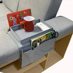 Sofa Armrest Organizer, Couch TV Remote Storage Organizer with Pockets for Recliner Armchair Snacks Glasses Smartphone Magazines Pouch (Gery)