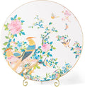 KAMMAK Ceramic Decorative Plate, Porcelain Plates for Kitchen Dining Room Wine Cabinet Home Decor, Vintage Collector Plates with 1 Display Stand, Circular Square - Peony