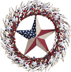 TEMPUS 18" Patriotic Wreath with Burlap Flag Star Artificial 4th of July Decor for Front Door, Indoor Wall & Gifting