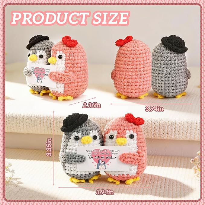 WenmthG Penguin Couple Crochet Gift – Handmade Knitted Penguin Lovers – Engagement Wedding for Couples, Husband Wife, Boyfriend Girlfriend