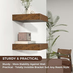 Venusmiles Square Floating Shelves for Wall, 12" W x 12" D x 2" H, 2 Pack of Small Wall Mounted Engineered Wood Shelves with Invisible Brackets for Living Room, Bedroom, Bathroom, Kitchen Decor, Brown