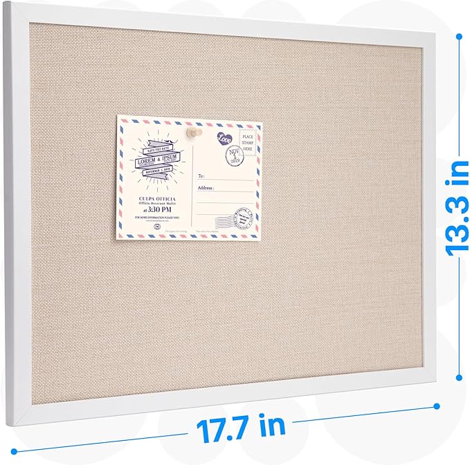 OWLKELA 13.3"x17.7" inch Bulletin Board with Linen 2 Pack, White Wood Style Frame, with 20 Pushpins, Linen Cork Board, Ideal for School, Home & Office
