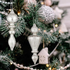 Mifoci 8 Pcs 6 Inch Mercury Glass Finial Christmas Ornaments Hanging Christmas Finials Glass Ornaments Assorted Mercury Decor for Vintage Holiday Xmas Tree Decoration(Silver)
