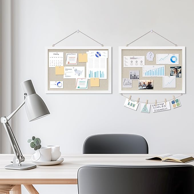 DAHAPYBOO Cork Board with Linen White,Bulletin Board 17"x12" Hanging Corkboards for Office Home School Message Board or Vision Board Decoration.